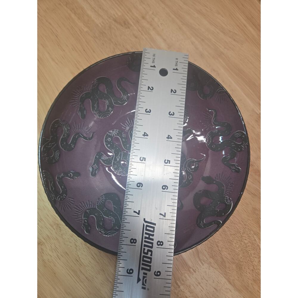 Purple Black Celestial Snake Ceramic Bowl Witchy Gothic Serpent Decor 8" - Picture 2 of 4